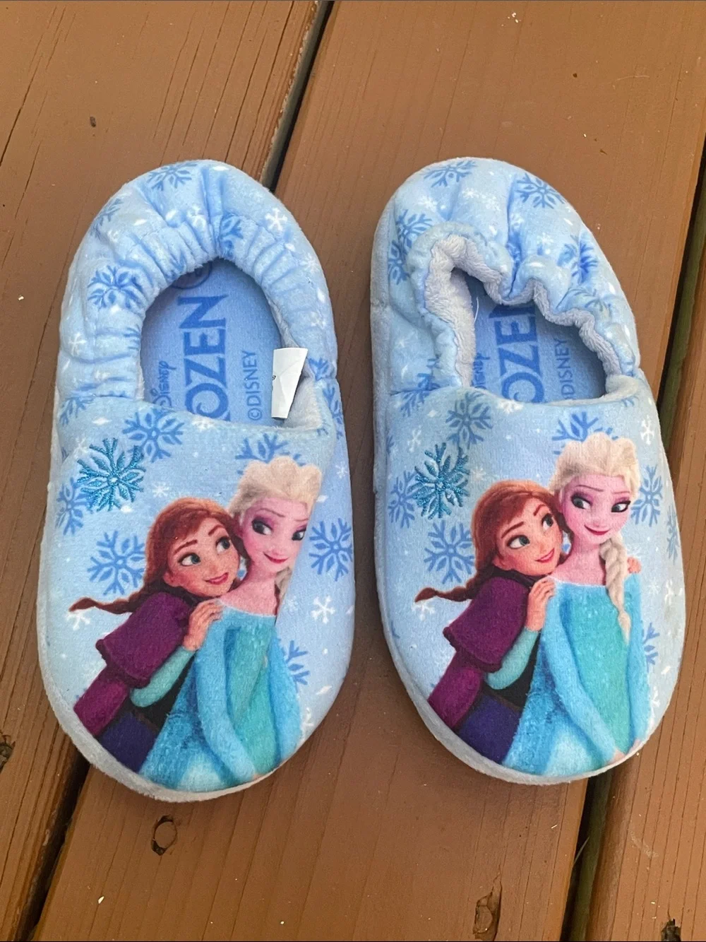 Disney Frozen Elsa Anna Blue Slippers Girls Size 9/10 Snowflake